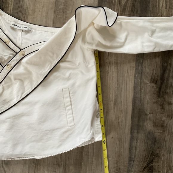 SELF-PORTRAIT Cotton Poplin Frill Shirt Size 10 - Picture 8 of 10